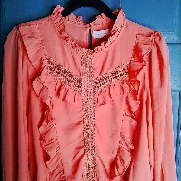 Happy x nature lark embroidered ruffled blouse, size medium - Picture 1 of 5